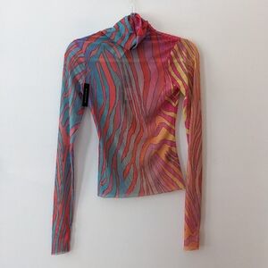 NWT AFRM Neon Rainbow Zebra Mesh Top